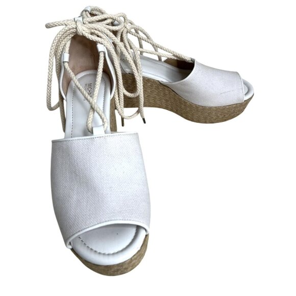 Michael Kors Womens Size 9M Rope Lace-Up White Espadrille Wedge Sandals - Picture 1 of 7